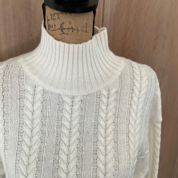 Splendid color block cotton turtleneck sweater ivory gray cable knit fisherman L - Picture 7 of 16